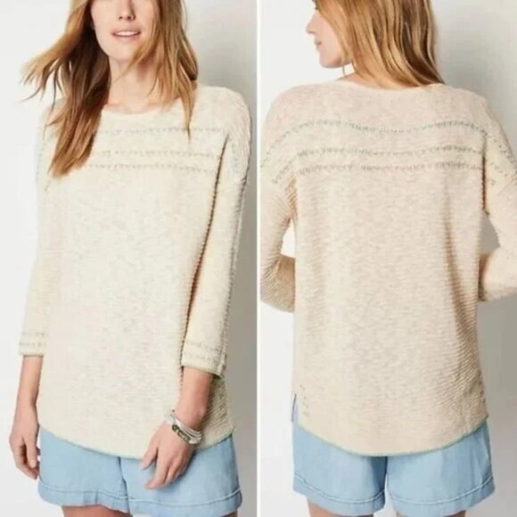 J. Jill Ivory Textured Boat Neck Crochet Embroidered Airy Casual Sweater Top XS‎ - Picture 8 of 8